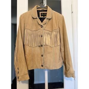 Scully Women’s Medium Tan Suede Fringe Western Jacket Boho Concho buttons